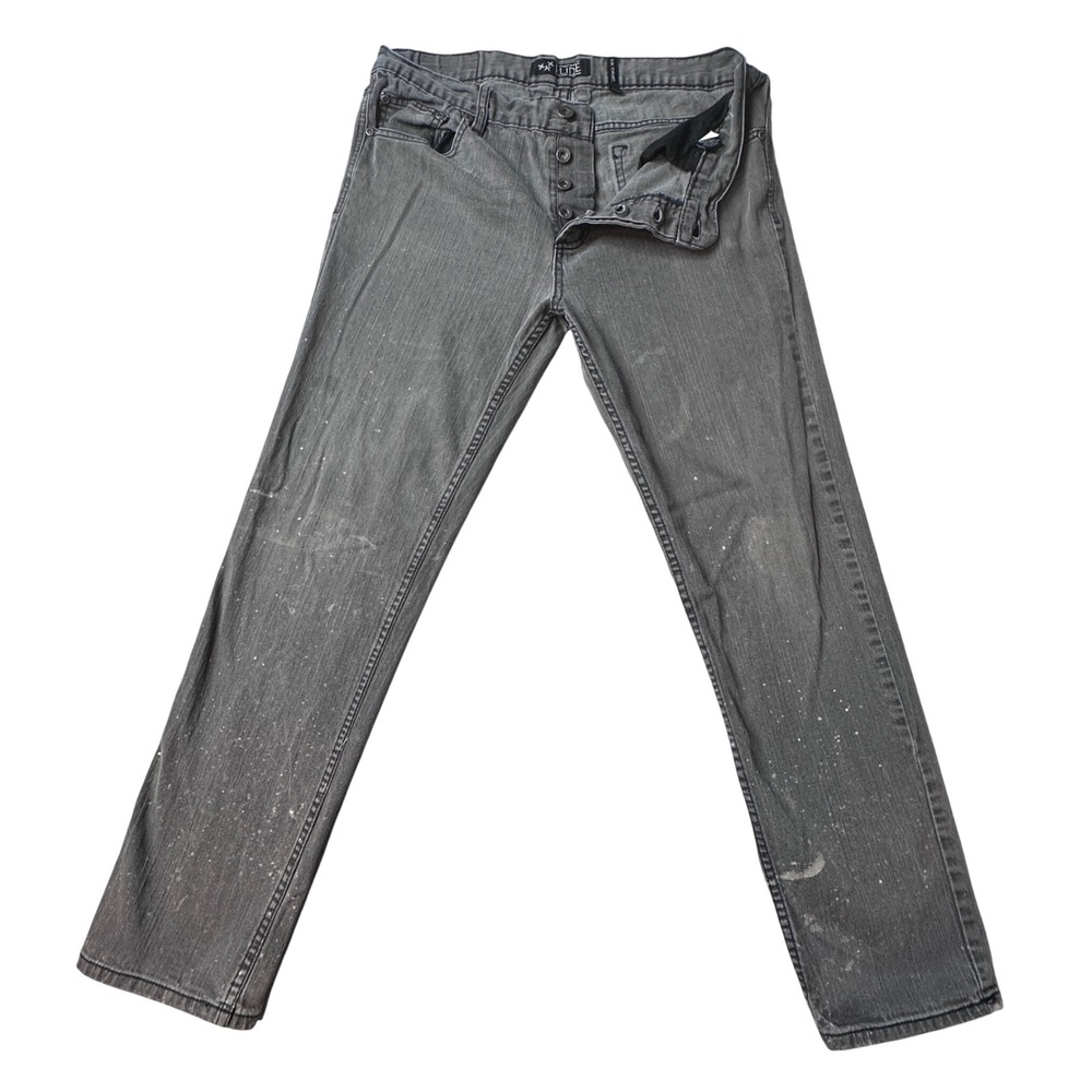 Rude Jeans Mens 34x29 Black Slim Straight Paint Splatter Button Fly Denim Pants‎